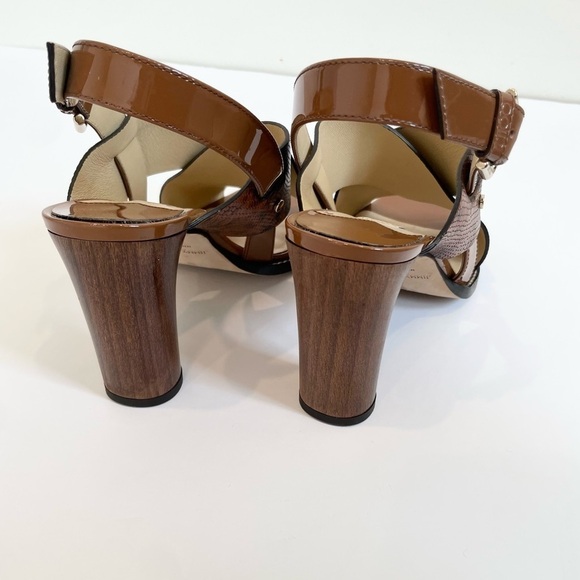 Jimmy Choo Aix 85 Snake Printed Brown Patent leather block heel sandals EU 40 - Picture 5 of 9